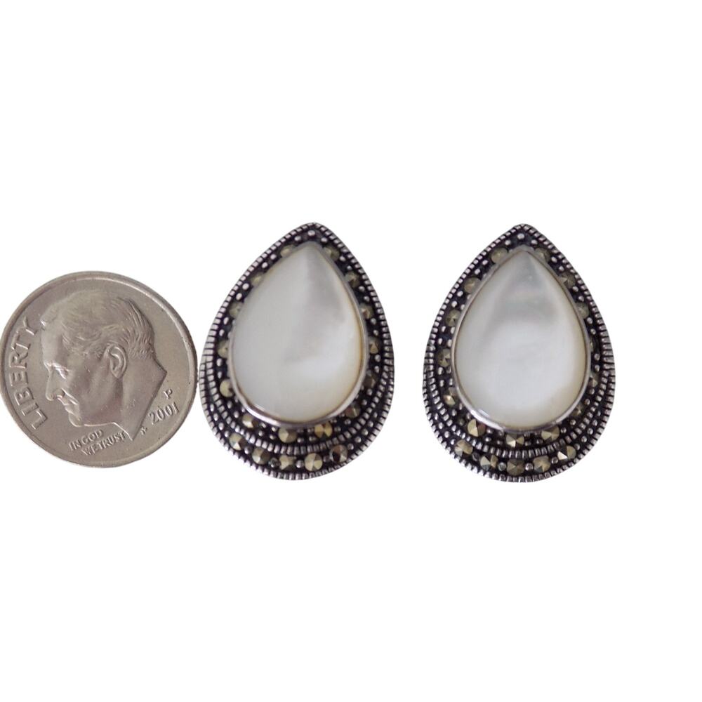 Sterling silver Mother of Pearl and Marcasite clip on earrings